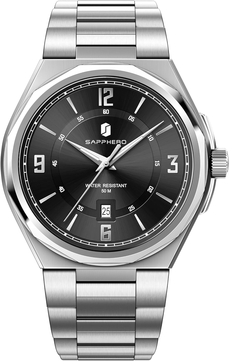 SAPPHERO Watches for Men Arabic Numeral Dial Quartz Wristwatch 50M Waterproof Luminous Watches Mens Watch Work Sport Casual Dress Watch with Stainless Steel Strap Elegant Gifts for Men
