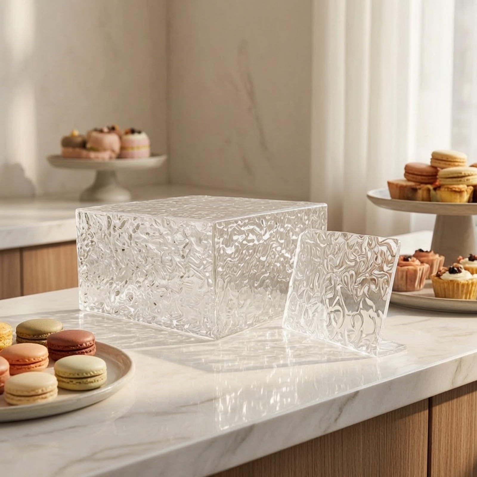 harayaa 8 Pezzi Espositore con Effetto Pietra Struttura a Gradini Salvaspazio, Espositore in Acrilico, Alzata per Cupcake, Buffet, Matrimoni, Negozi, Pasticceri
