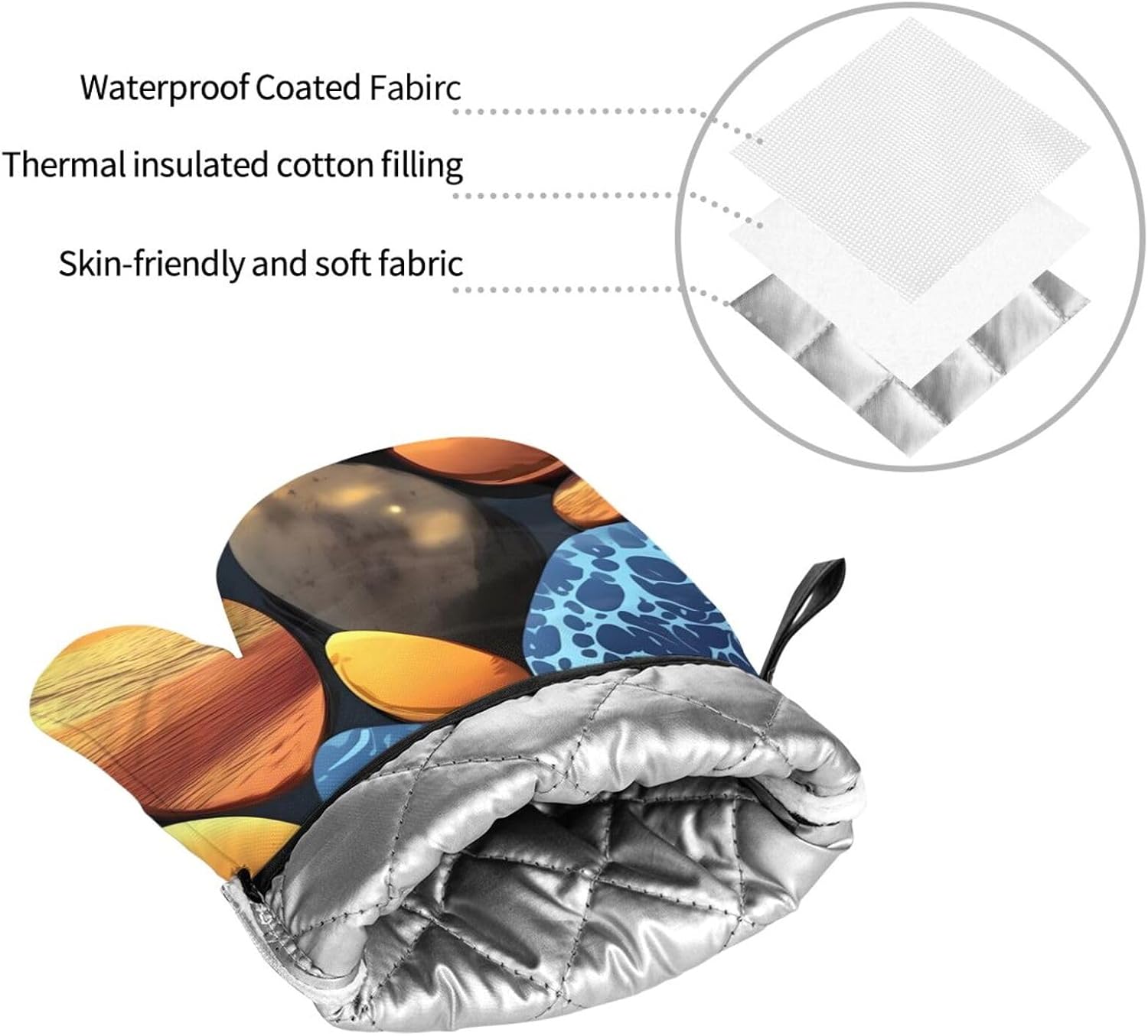 Yellow pebbles Oven gloves and heat-resistant mat 4-piece set. Suitable for grilling, microwave oven frying, and baking