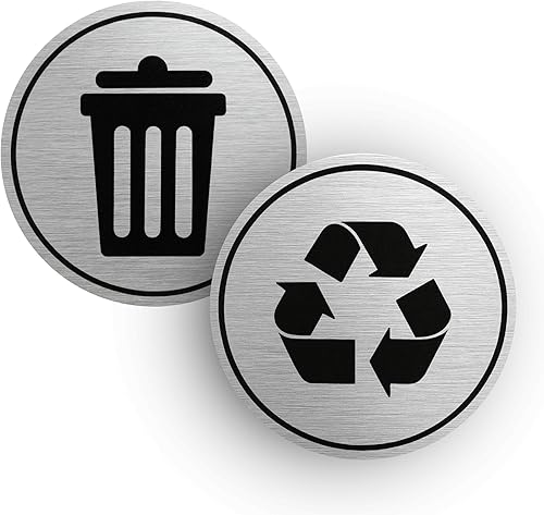 Juego de 2 calcomanías de basura y reciclaje, para interiores y exteriores, resistentes a los rayos UV, estable y resistente a la intemperie,