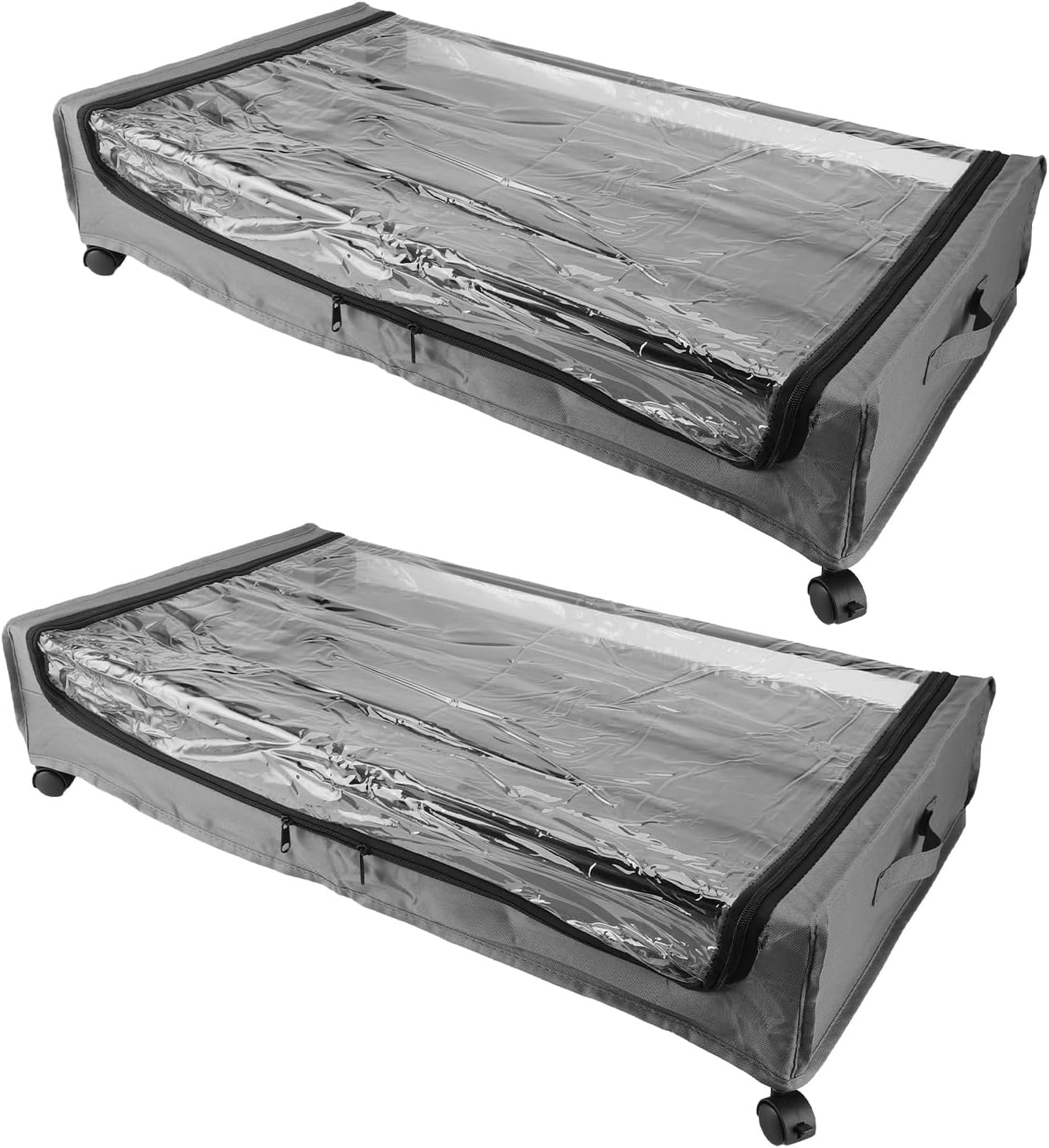 Focket Underbed Rolling Container, Versatile Underbed Organizer, Oxford Cloth with Clear Opening, Space Saving for Bedding (2pcs)