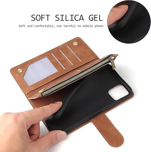 Miniatura 6 de UEEBAI Funda de cartera para iPhone 11, Cartera de cuero PU Cierre magnético Bolso con cremallera Cubierta de bolsillo Ranuras para tarjetas con