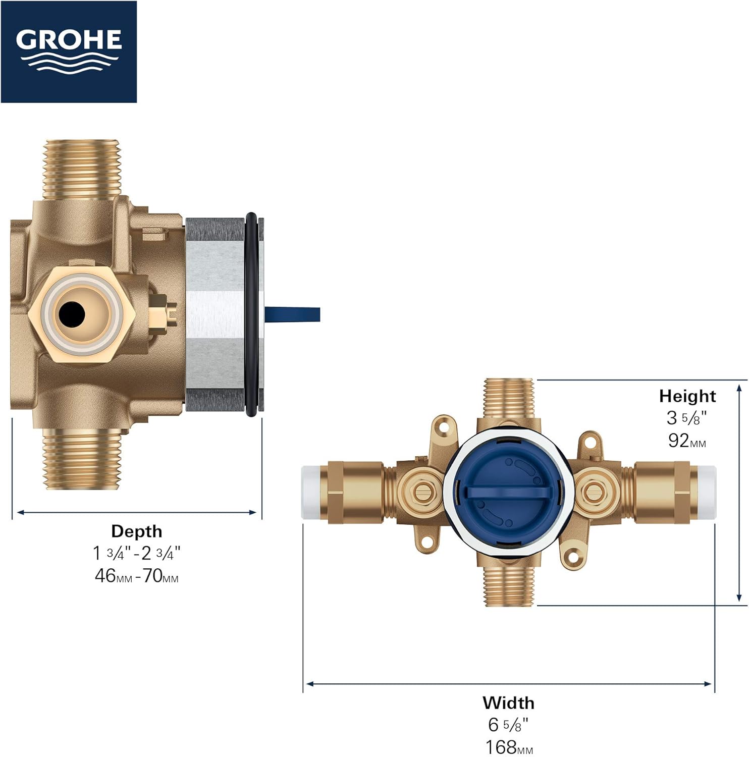 GrohSafe 3.0 Pressure Balance Valve Rough with Flush Plug with CPVC Outlets with Service Stops, Unfinished