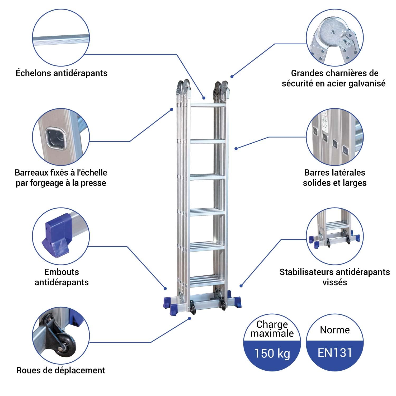 HOSTRÖM Echelle Pliante articulée, Garantie 5 Ans, STAVALANCE4x6, 6,8m, 24 marches, Multifonction, escabeau, Aluminium, H Travail Max 7,13m
