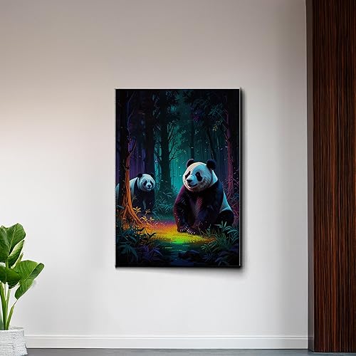 Miniatura 6 de Canvas Print cute pandas in the jungle Watercolor art framed canvas print framed wall art synthwave animal art Decor Canvas, Arts