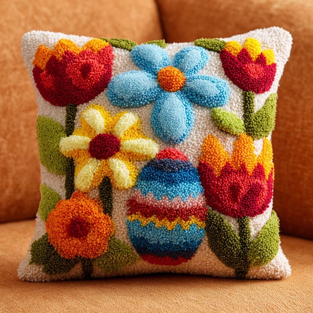 WallustrioaW Latch Hook Cushion Kits for Adults,Easter Eggs and Flowers