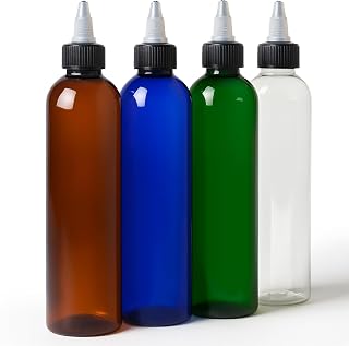 BRIGHTFROM Twist Top Applicator Bottles, 8 OZ Multicolored Squeeze Empty Plastic Bottles, Black Nozzle, BPA-Free, PET, Refillable, Open/Close Nozzle - Multi Purpose (4 Pieces)