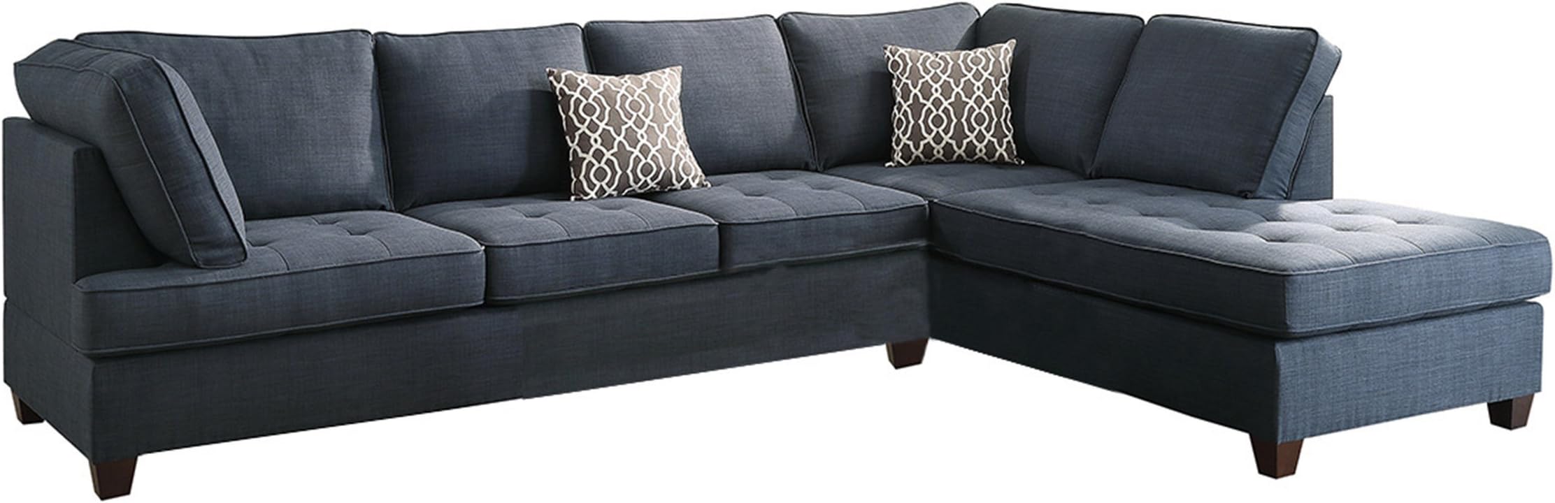 Poundex Bobkona Kemen 2-Pieces Sectional Sofa | Linen-Like Polyfabric Left or Right Chaise | F6989 model | Blue color