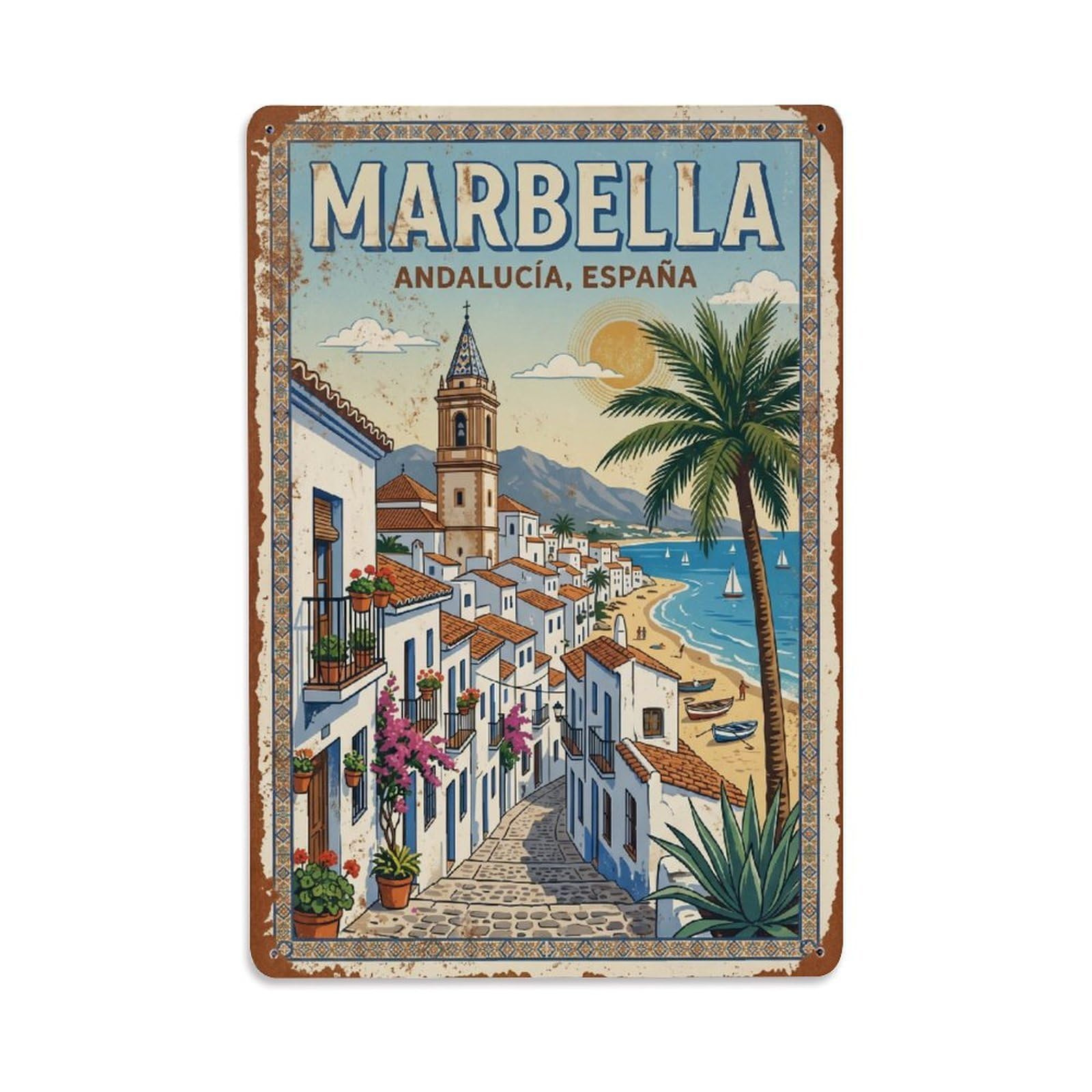 Vintage Travel Marbella Spain Metal Tin Sign