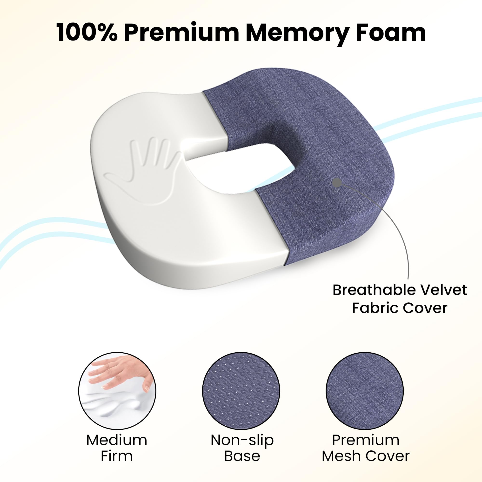 CareFoam Memory Foam Donut Pillow for Tailbone Pain-Coccyx Seat Cushion for Chair-Hemorrhoid & Piles Pillow | Orthopedic Coccyx Ring Pillow | 18 x 14 x 3 Inch | Premium Blue Washable Outer Cover - Image 6 thumbnail