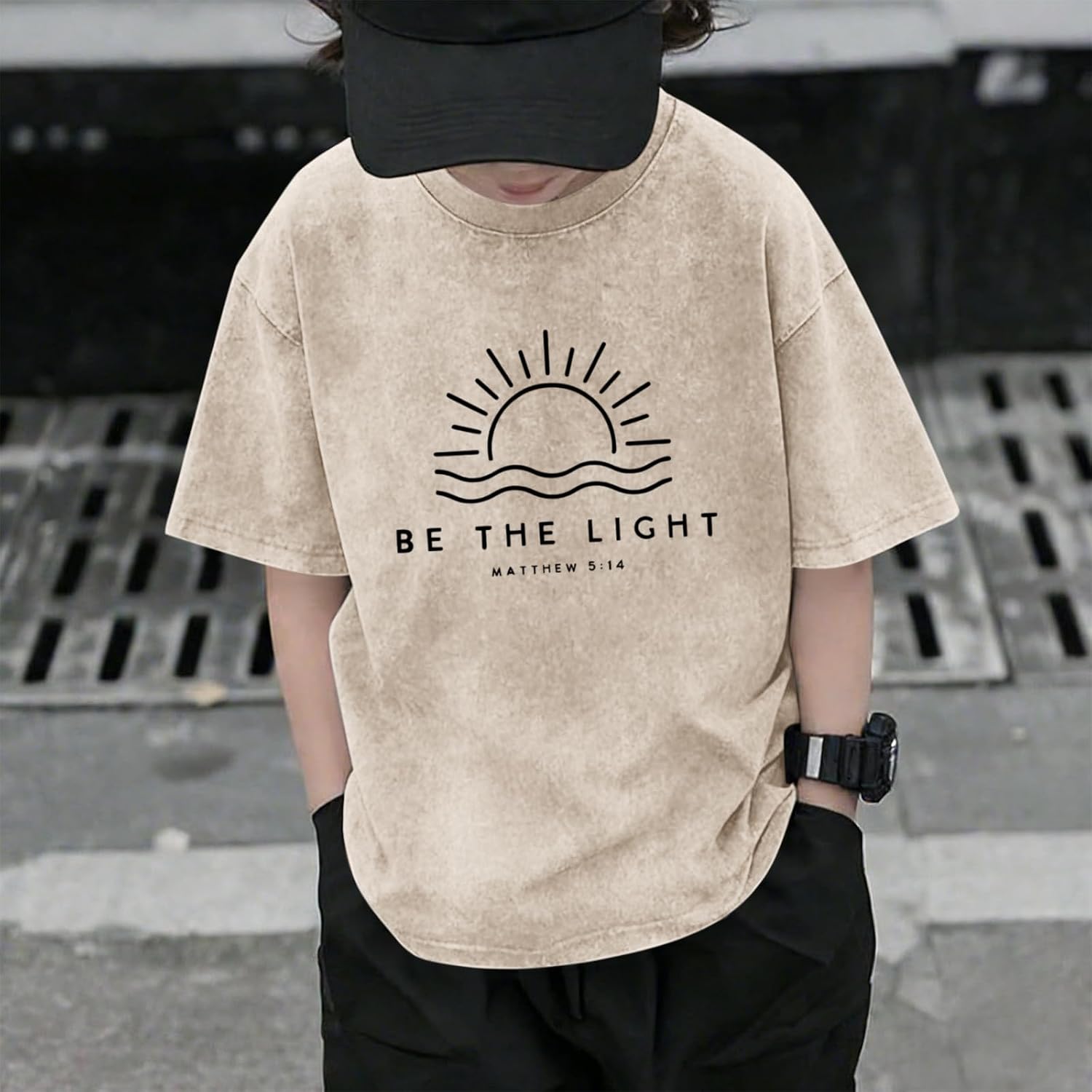 Boys Christian Be The Light Shirts Jesus God Religious Faith Bible Verse Kids Vintage Acid Wash T Shirt Graphic Tees