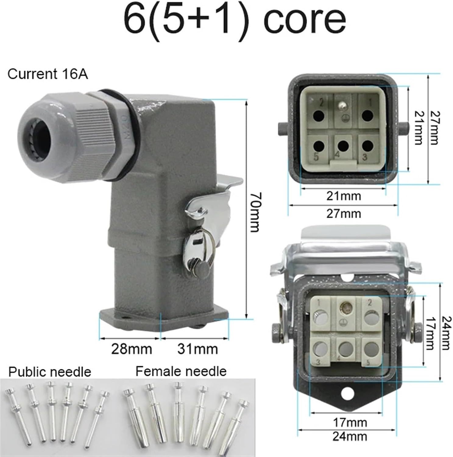 HDC-HA 4 Core (3+1)/5(4 +1)/6(5+1)/8 (7+1) Pins Heavy Duty Connector Aviation Industry Waterproof Plug and Socket (Color : 6core-01)
