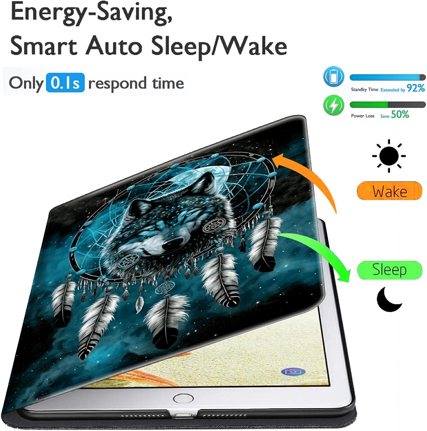 for All-New Fire HD 10 Tablet Case (13th Generation, 2023 Release Only) 10.1" PU Leather Slim Adjustable Stand Smart Cover with Auto Wake/Sleep for Fire Tablet 10 2023,Wolf Dream Catcher