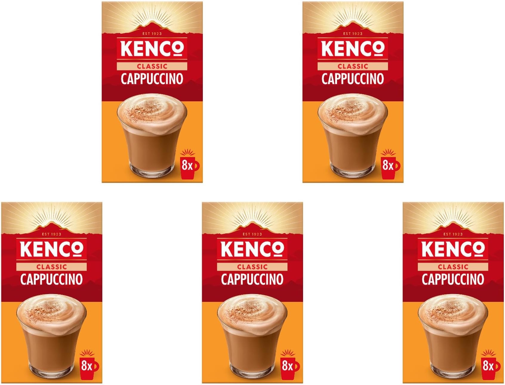 Kenco Cappuccino Instant Coffee Sachets 8x14.8g (Pack of 5, Total 40 Sachets, 592g)