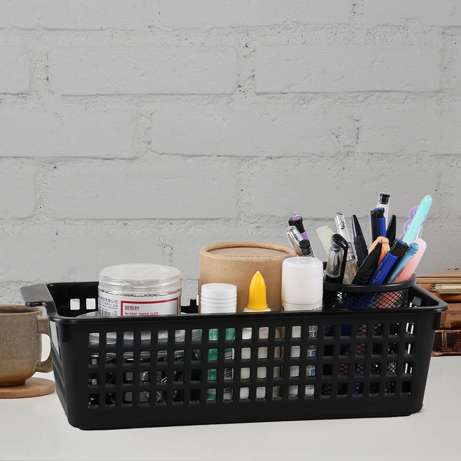 6 Pack Small Desktop Storage Baskets, Black Slim Plastic Baskets