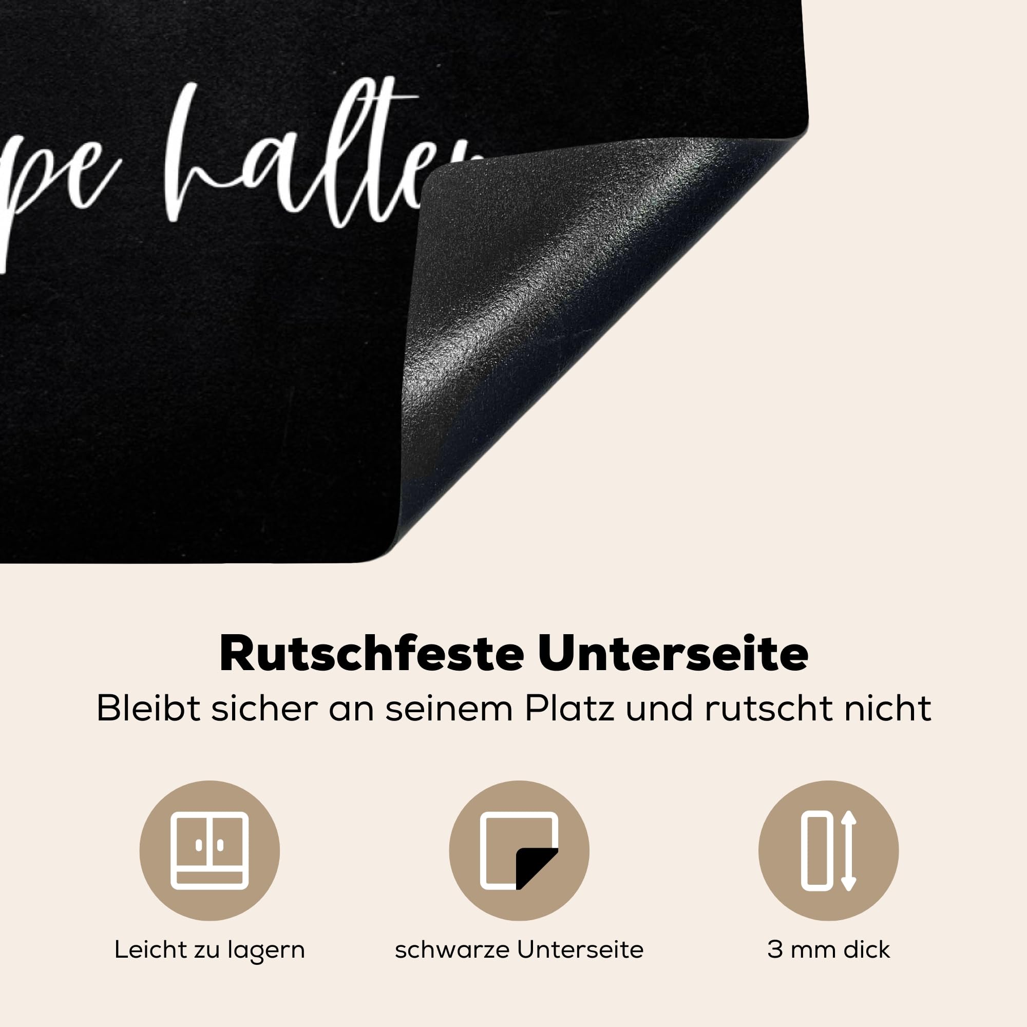 KitchenYeah© Herdabdeckplatte Einteilig Herdabdeckung Abdeckplatte für Ceranfeld Abdeckung Induktionskochfeld Aufrollbare Matte Zitate & Sprüche - "Vor dem ersten Kaffee Klappe halten" -
