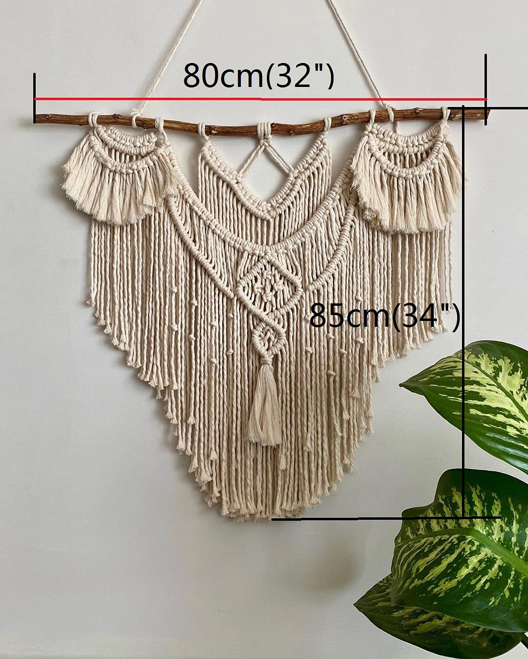 Gran Pared Colgante Macramé,80x85cm Madera Flotante Natural Decoración de Paredes Bohemias Tapiz de Macramé Encima de la Cabecera Decor de Boda de Macramé