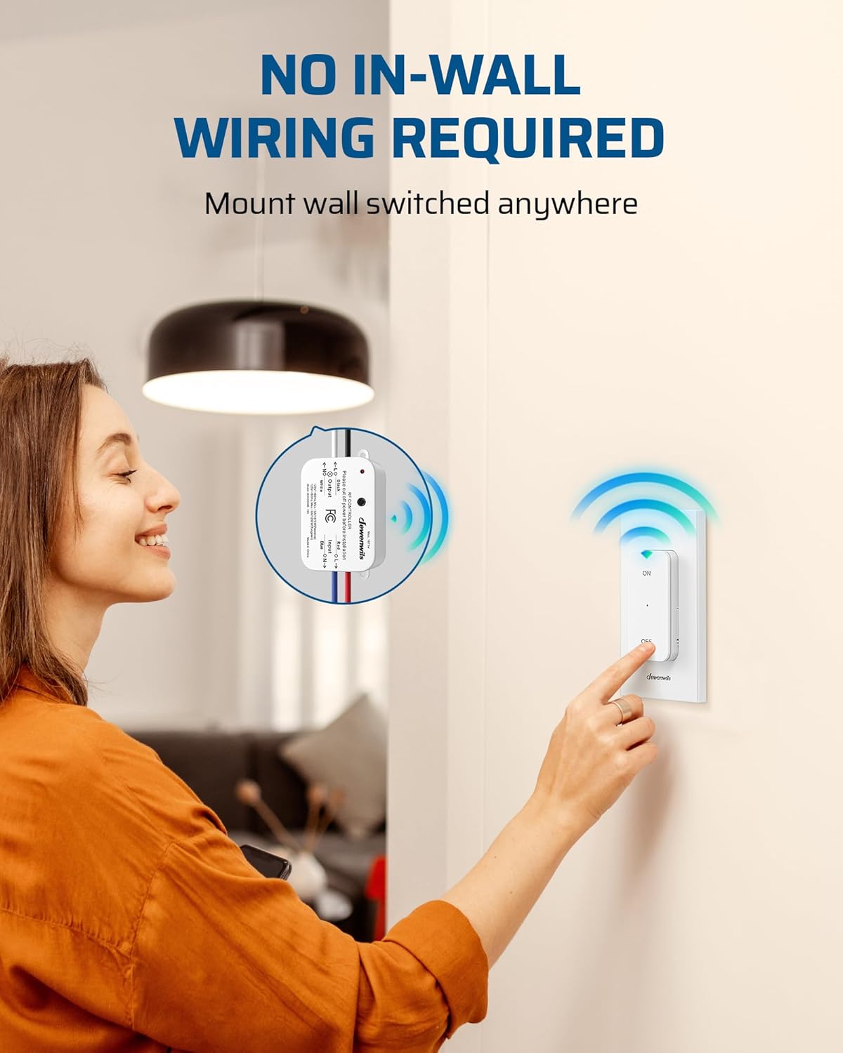 DEWENWILS Wireless Remote Light Switch, 15A Hight Power Wireless Remote Switch, No in-Wall Wiring 100FT Range Remote Control Light Switch for Ceiling Lights, Lighting Fixture, Programmable, 1 Remote