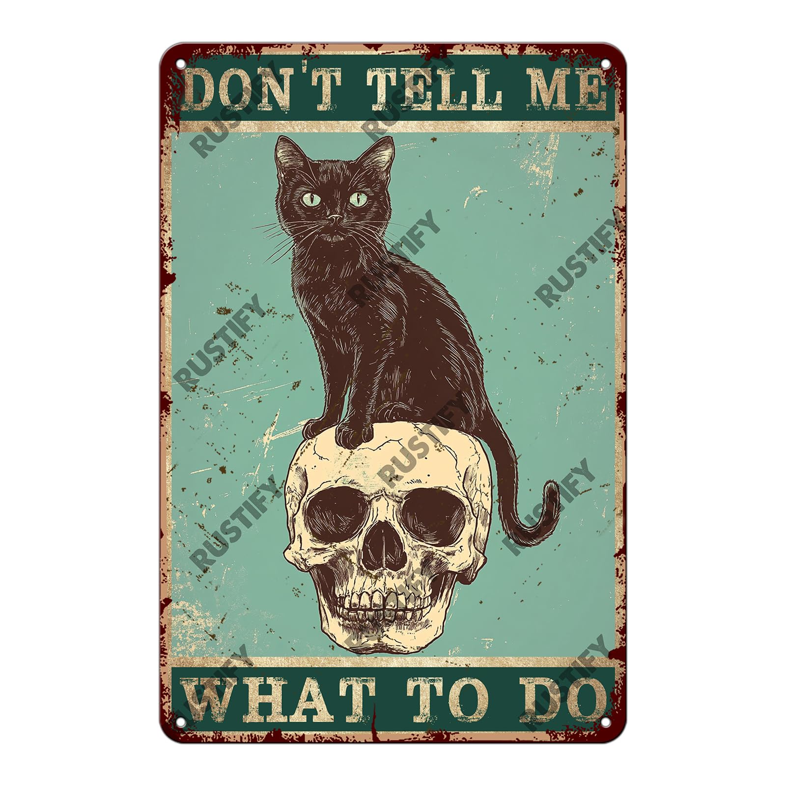 Anceky Don't Tell Me What to Do Black Cat and Skull Tin Sign Vintage Metal Sign Wall Decor for Outdoor Entryway Home Garage Backyard 12×8 Inch
