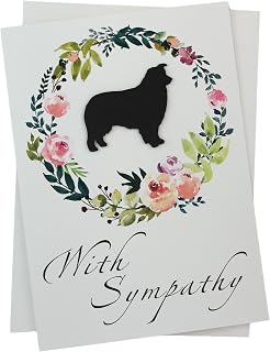 Australian Shepherd Floral Wreath Sympathy Card | Handmade 5x7 Pet Condolences Greeting | Dog Silhouette White Base Card | Aussie