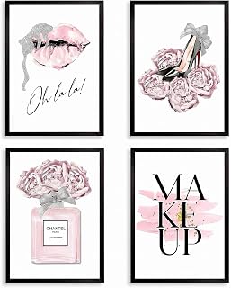 Larfraecy 4 Pcs Canvas Wall Art, Fashion Pink Wall Art, Pink Room Decor,...