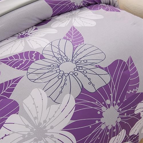 Miniatura 4 de Holawakaka Juego de edredón floral Queen de 6 piezas, cama en una bolsa, flores moradas impresas en gris, juego de ropa de cama botánica de