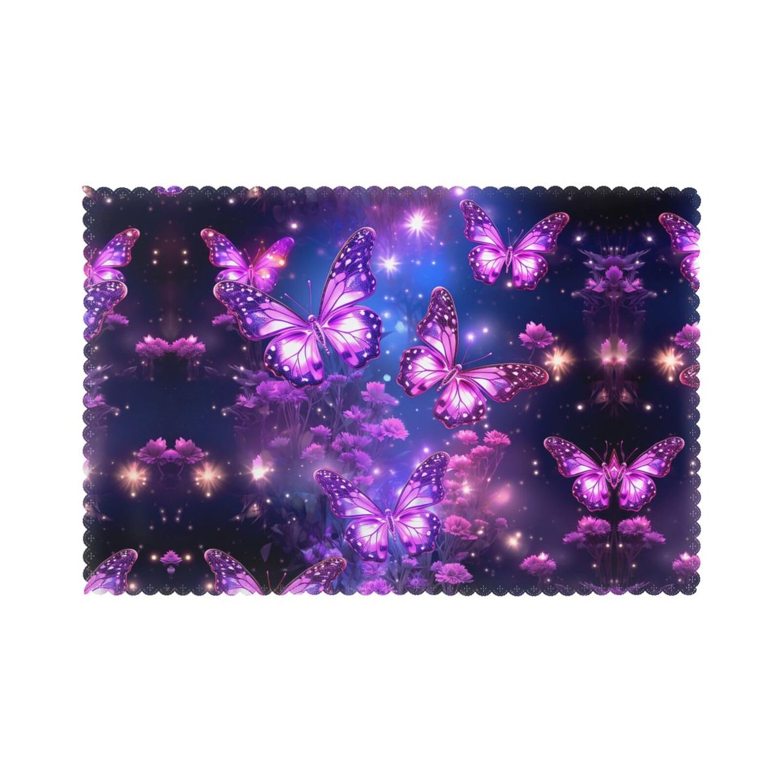 Set de table d'extérieur violet imprimé papillon lavable 45x30 cm lot de 6