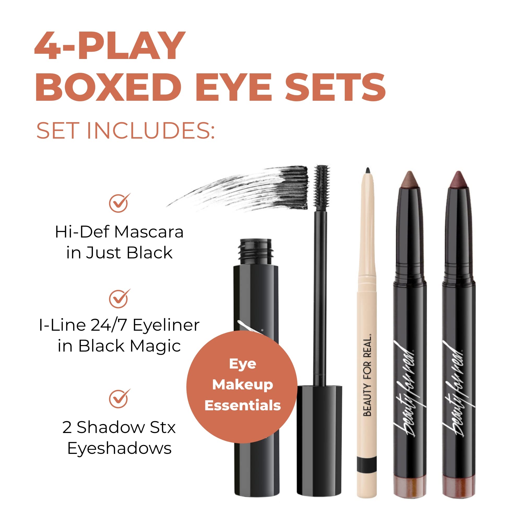Juego de ojos en caja de 4 juegos, color burdeos, incluye rímel de alta definición (Just Black), delineador de ojos I-Line 24/7 (Black Magic) y sombra de ojos Shadow Stx en Midnight 2