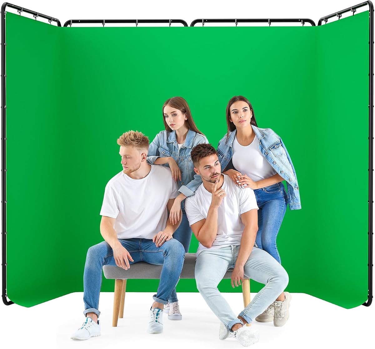 Kit de fondo de pantalla verde portátil grande de 7,87 x 13,12 pies con soporte | Soporte resistente de pantalla verde plegable grande con fondo de mayor densidad, diseño de hebilla emergente para escenario de fotografía de fiesta