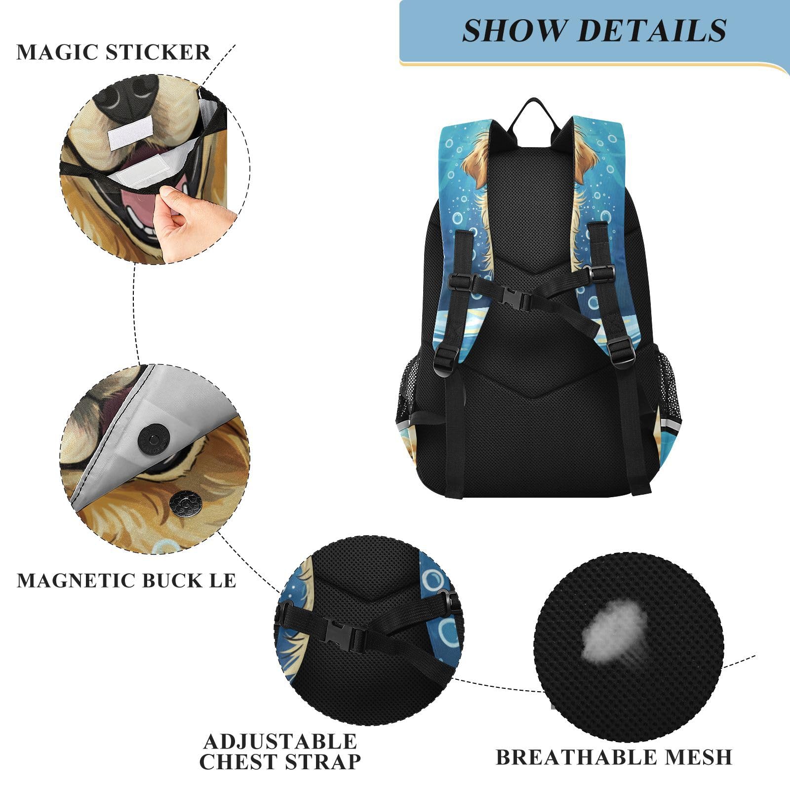 Mnsruu Laptop-Rucksack, 39,6 cm (15,6 Zoll), niedlicher Golden Retriever, Schwimmtasche, Schultasche für Teenager, Mädchen, leichter Reiserucksack für College-Arbeit, 45 x 33 x 17 cm