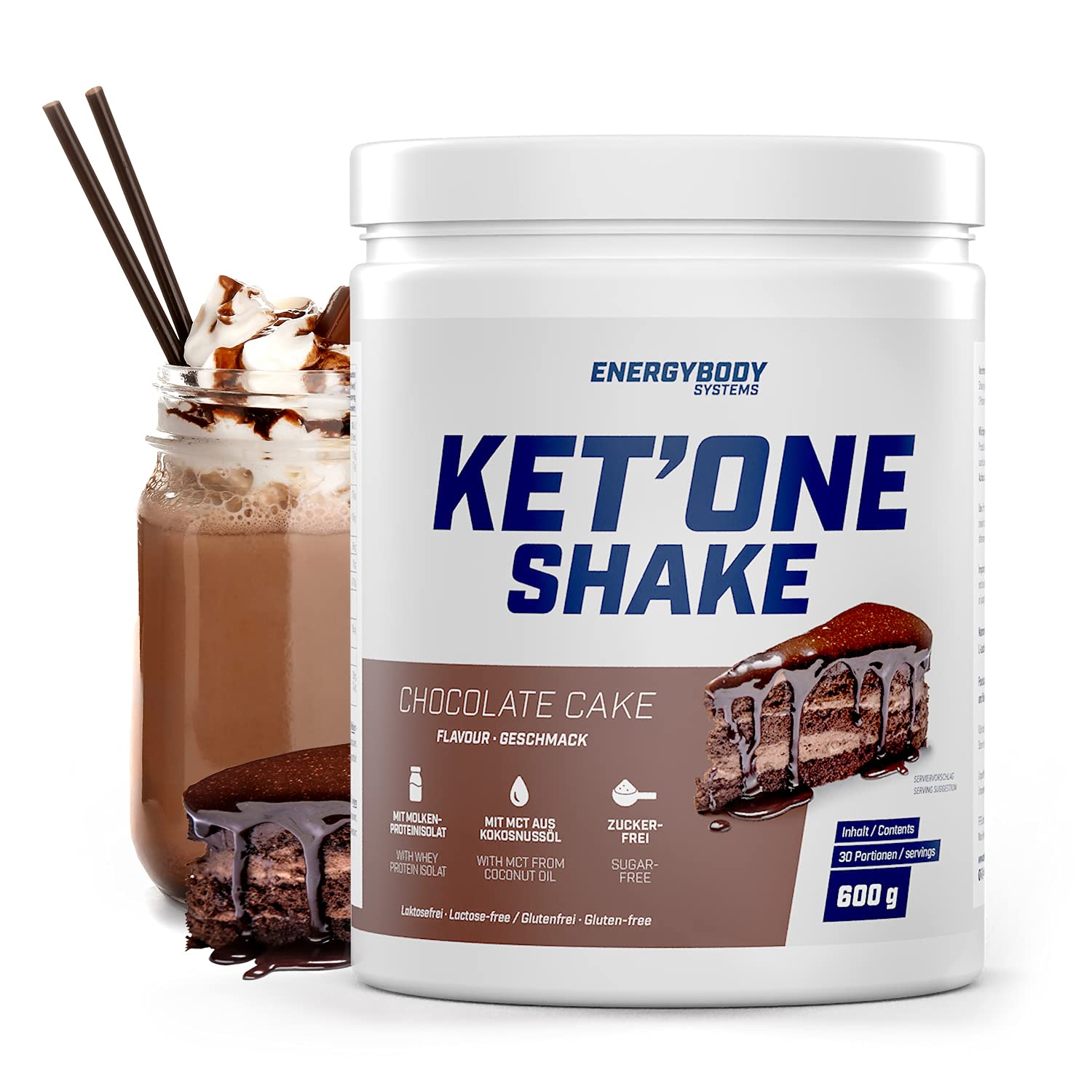 Energybody KET'ONE Shake „Schoko" 600 g/Protein Pulver für die Ketogene Ernährung/Keto Shake mit MCT Pulver & Molkenproteinisolat/reich an essentiellen Aminosäuren & BCAAs