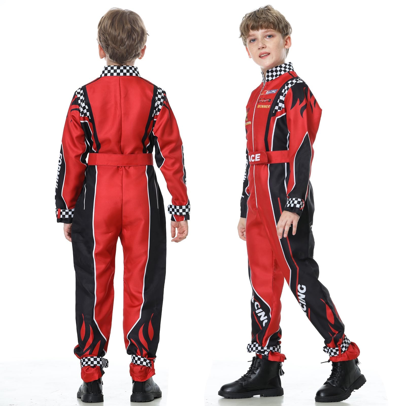Treyrea Race Car Driver Costume Boys Racer Jumpsuit With Car Cap Kids Dress Up for Halloween (Red Set, S(for height 46