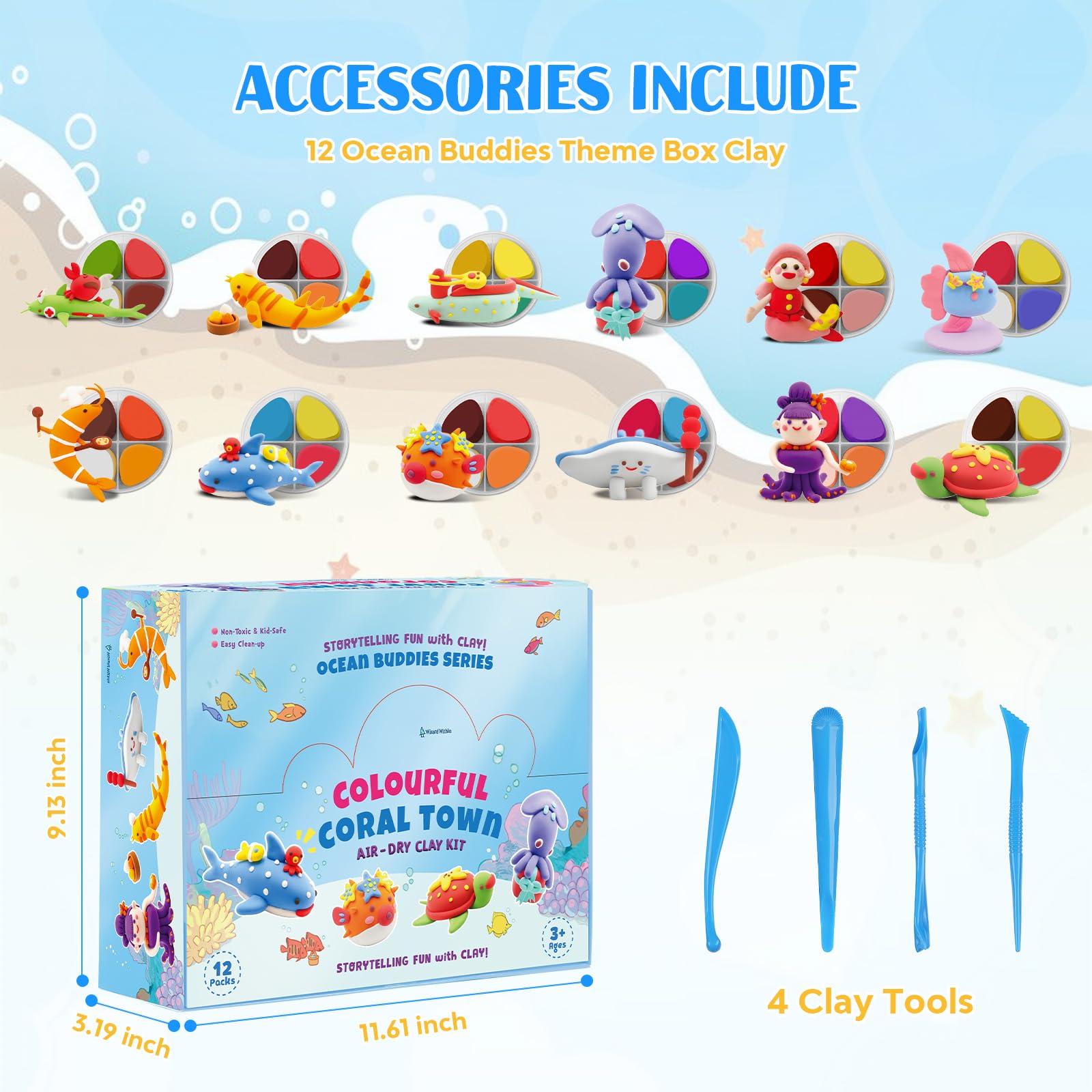Mtchavno Air Dry Clay Kit for Kids, 12 Ocean Animals Clay for Kids Ultra Light & Soft, Safe Non-Sticky - Image 3