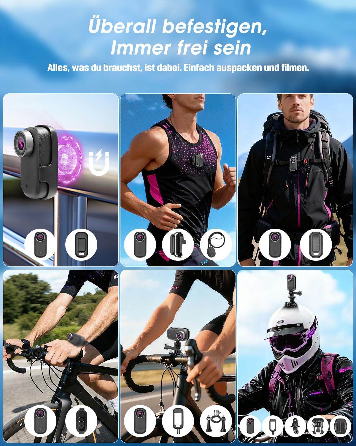 Mini Action Cam 4K NEU Upgraded, Body Cam mit 64GB SD Karte, Wasserdicht 30M, 180 Min Akkulaufzeit, 150° Weitwinkel & 1,47 Zoll Display Vlog Kamera für Radfahren, Reisen und Haustiere