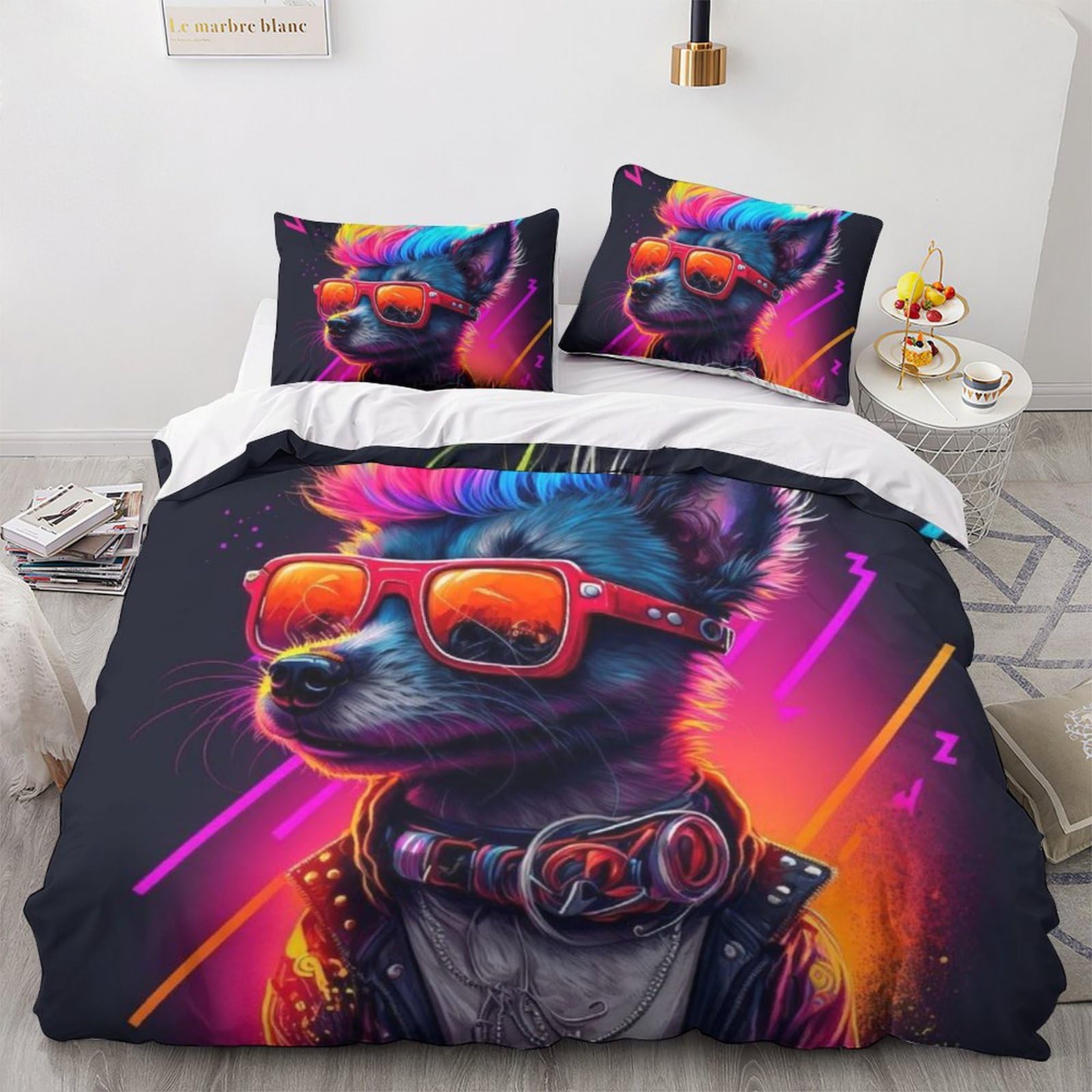 Housse de couette pour enfant style 3 pièces imprimé 3D chiens multicolores double 200x200