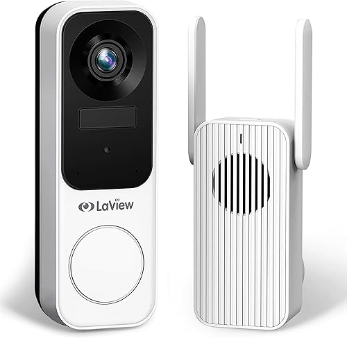 LaView Timbre de puerta inalámbrico, 2K 3MP HD WiFi Timbre de video con timbre, cámara de seguridad de puerta resistente a la intemperie, visión