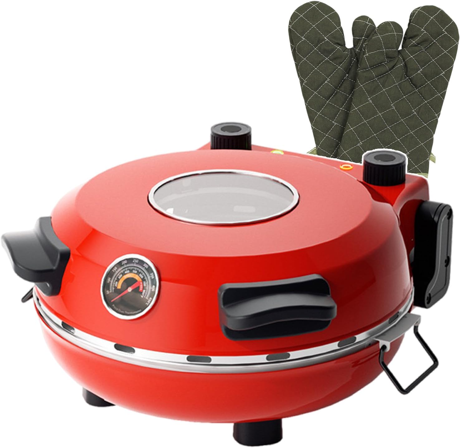 Non-stick Electric Pizza Baking Ovens Thermometer Automatic Pizza Bread Maker with Temperature and Time Control, Indoor Pizza Toaster Oven - With 1*Gloves