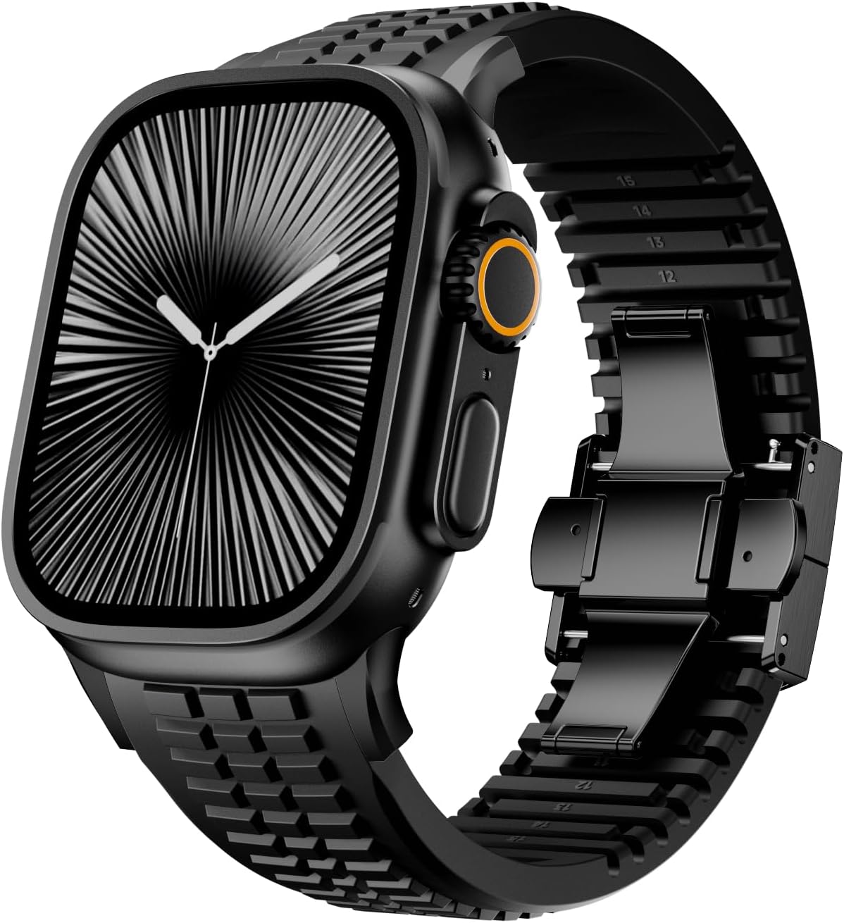 Silicone Watch Band Compatible with iWatch Ultra 2 / Ultra/Series 10 9 8 7 (44mm 45mm 46mm 49mm), Sport bands with Folding buckle, Rugged Heavy Duty Modern Design for Men