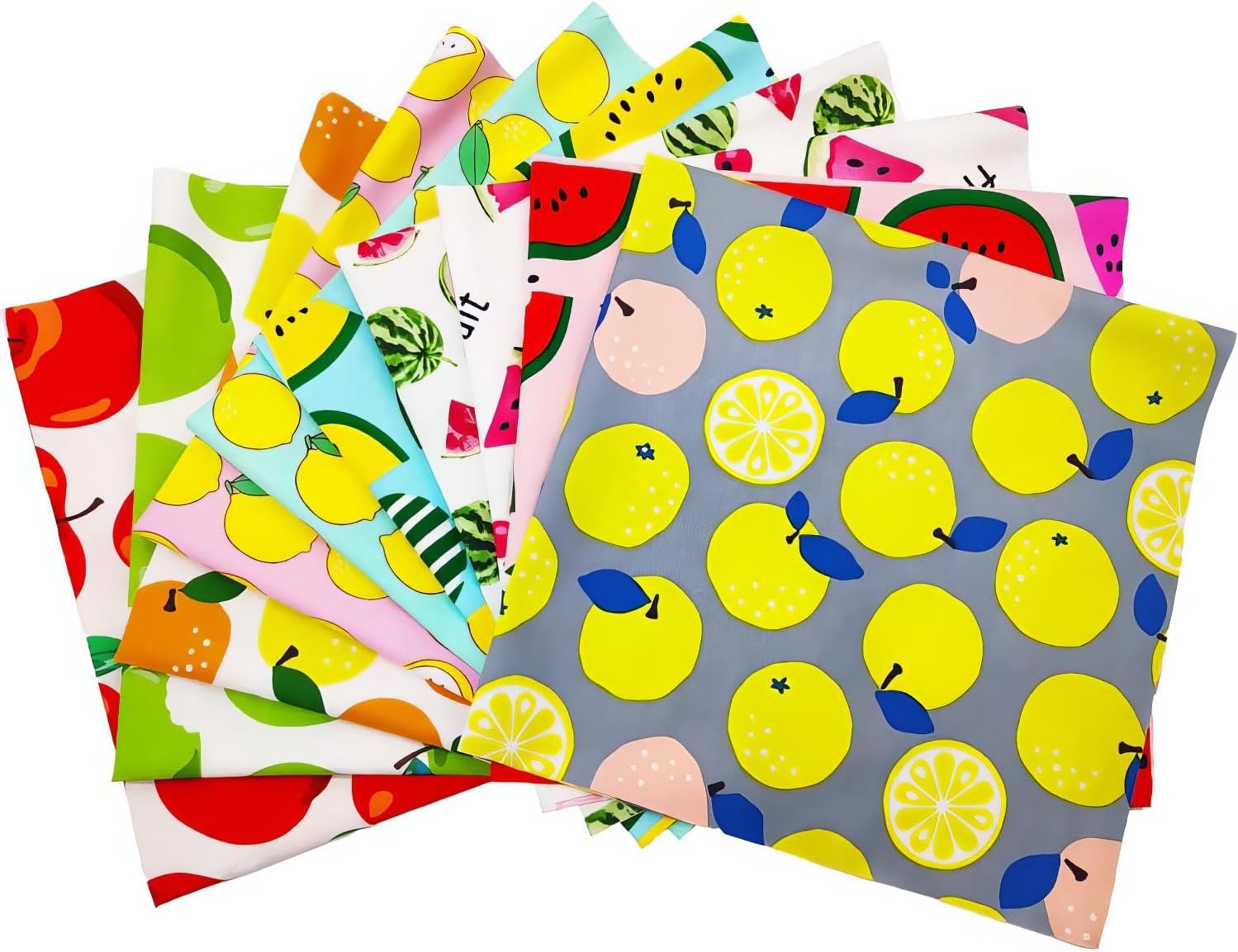 AMORNPHAN 10pcs Fruits Patterns Twill Cotton Fabric Bundles for DIY Quilting Patchwork Needlework Sewing Crafting Precut Face Mask 16x20 Inches (40x50cm.)