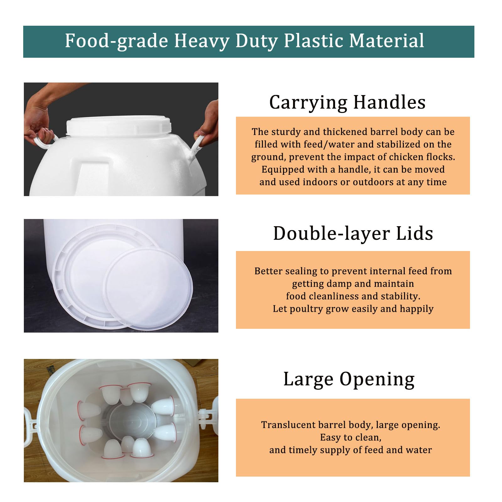 Set Mangiatoia e Abbeveratoio per Galline Polli, Plastica Resistente Alimentatore 50L con 10 Porte, Distributore Acqua 10L con 8 Tazze per Pulcini Anatre Pollame(Color:Bianco)
