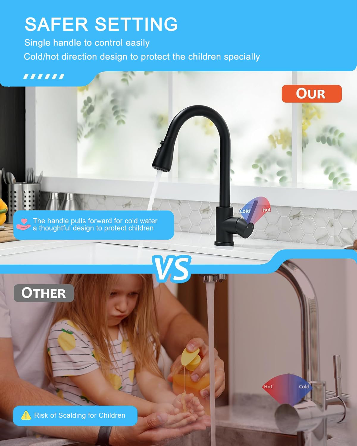 VIGIME Kitchen Sink Taps Mixer with Pull Out Sprayer, Stainless Steel Kitchen Faucets - Image 4