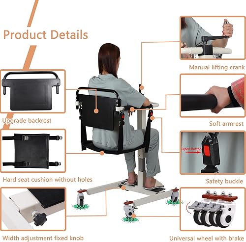 Miniatura 21 de Silla elevadora de paciente, silla de ruedas elevadora para el hogar, silla portátil de transferencia para ancianos, altura ajustable con dos Basic