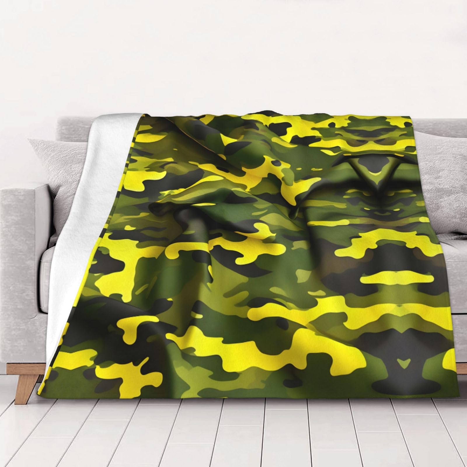 Couverture flanelle pelucheuse jaune camouflage 101x76 cm avec microfibre épaisse
