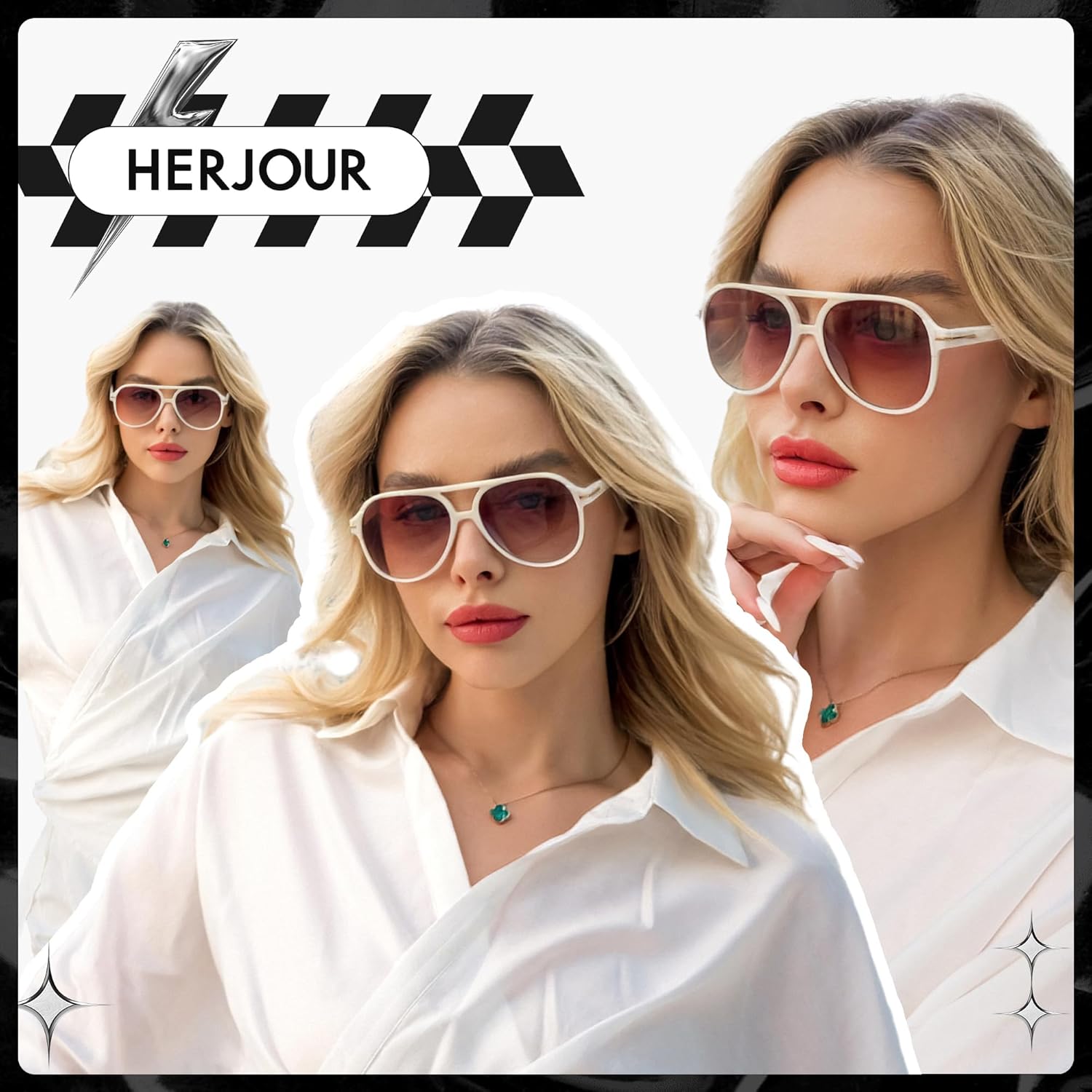 HERJOUR Retro Trendy Square Aviator Sunglasses Womens Mens 70s Classic Vintage Oversized Sun Glasses AR82174 - Image 2