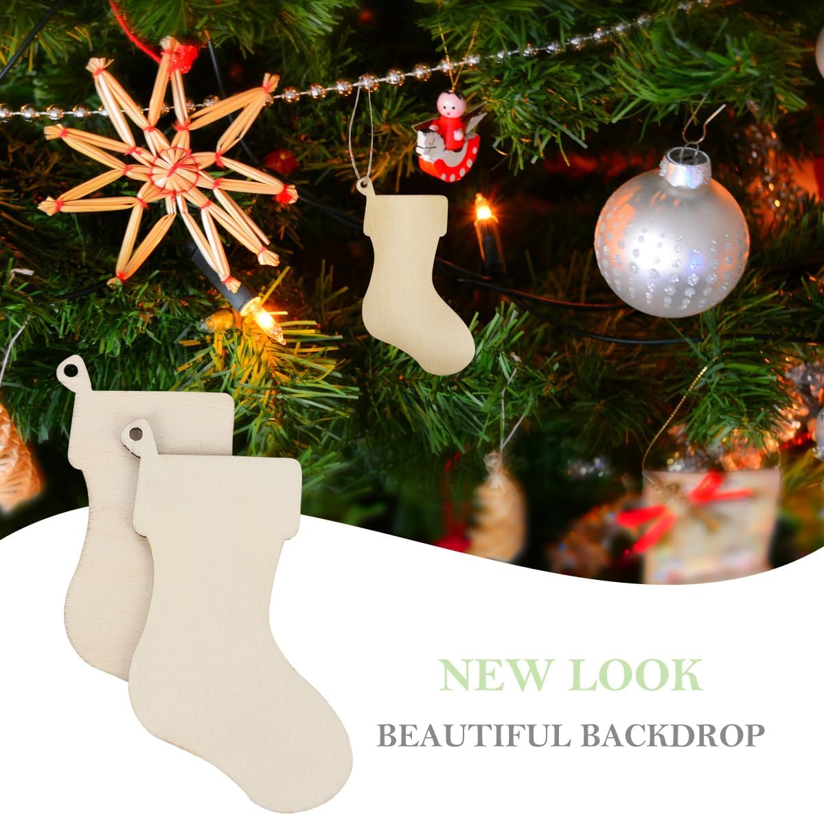 Operitacx Christmas Unfinished Wooden, Blank Wooden Ornaments to Paint, Wood Christmas Ornaments for Crafts with Strings for Decoration