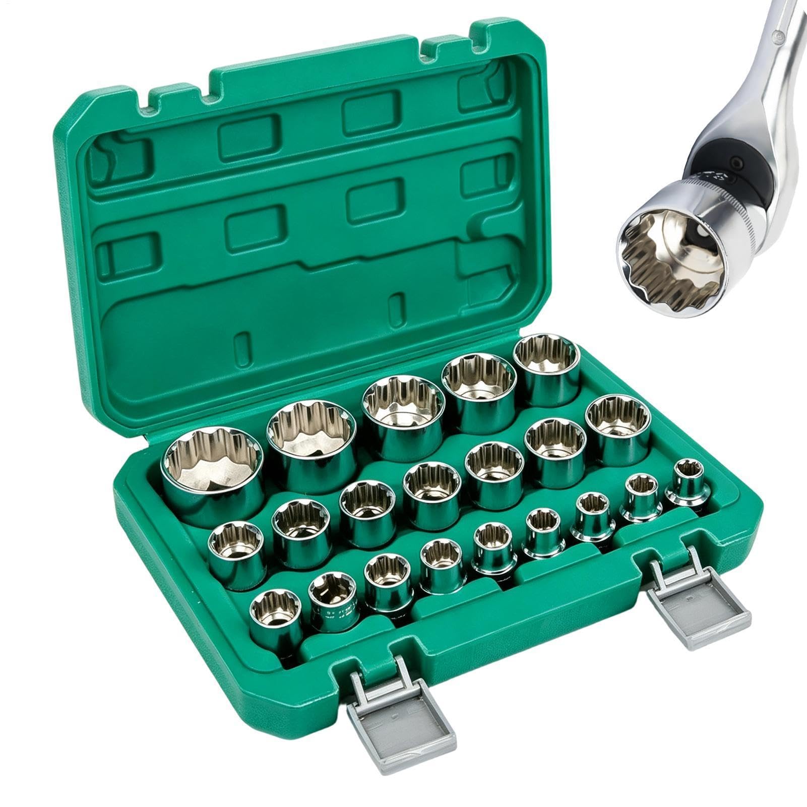Set Di Chiavi A Standard Kit di attrezzi per riparazione a 12 punti con | Set Bussole Con Attacco Per Riparazioni In Ambito Domestico, Garage, Officina, Auto, Moto, Camion E Industriale