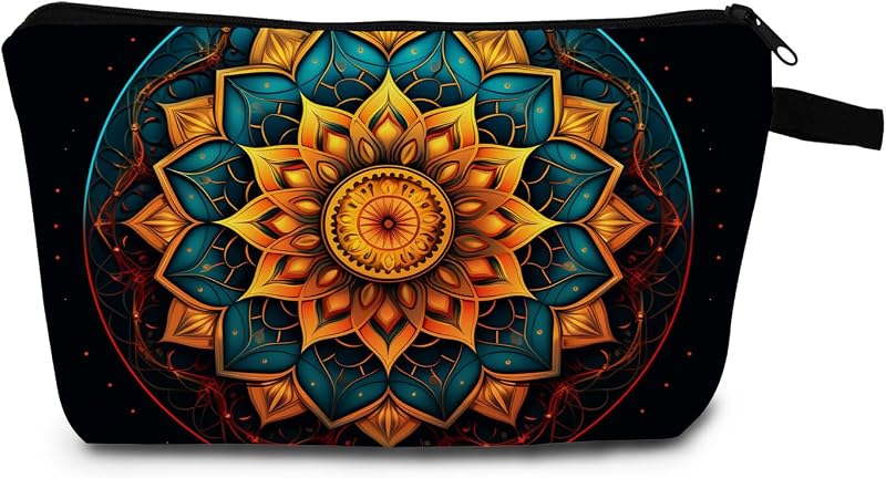 Necessaire de maquiagem com estampa Mandala Flower 07 e zíper