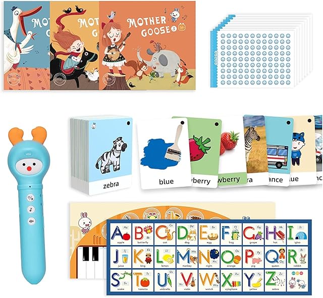 alilo Reading Pen for 2-6 Years Old Kids Learn to Read/Sing Interactive Learning Toy for Preschool, Learn Alphabets Words, with 3 Story Books, 100 Flashcards, Piano/ABC Card, Gifts for Girls Boys