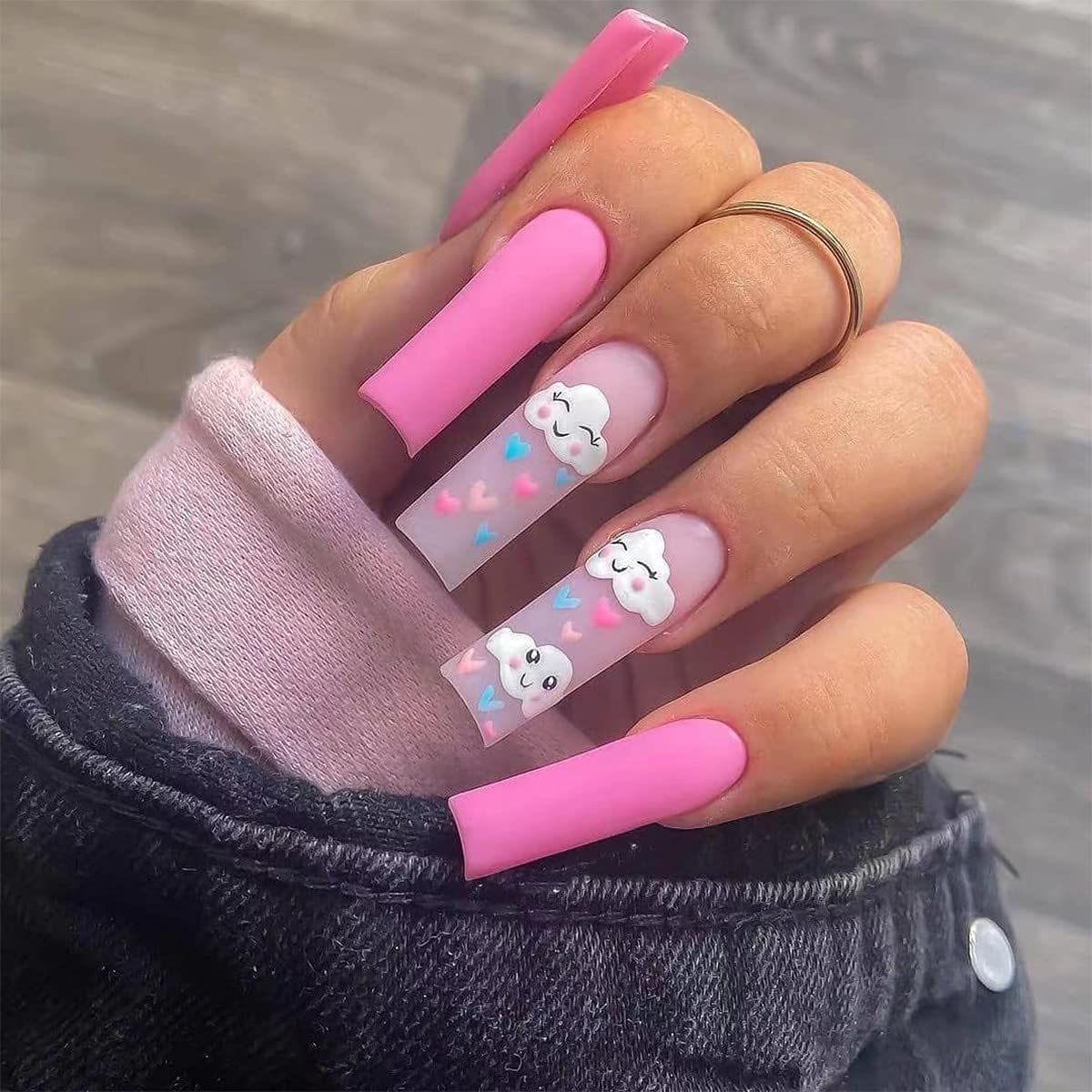 Amazon.com: BABALAL 24Pcs Cloud False Nails Matte Ballerina Press on Fake  Nails Pink Artificial Tips Cute Full Cover Nails for Women and Girls :  Beauty & Personal Care