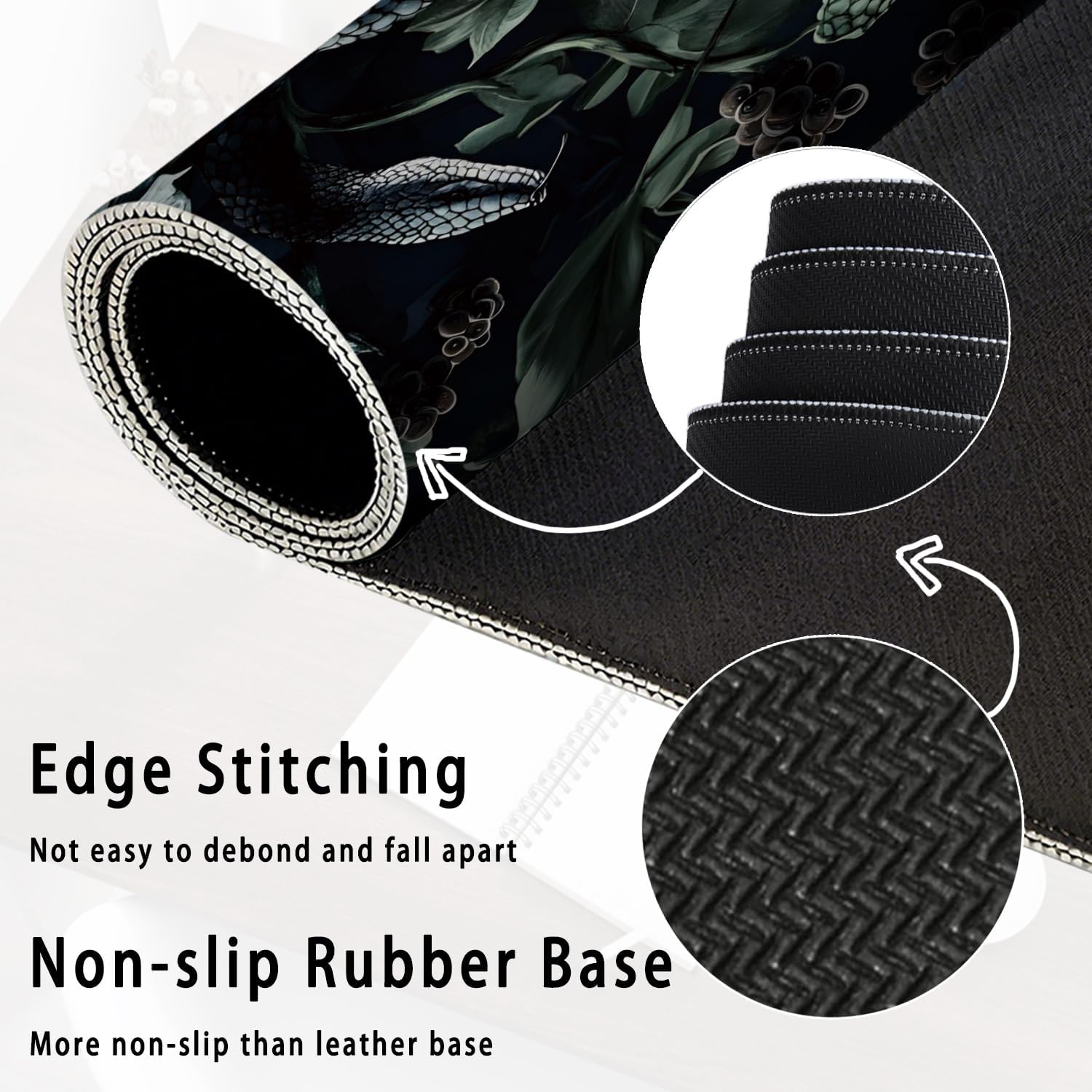 Dark Green Gothic Botanical Serpent Large Mouse Pad 31.5x15.7inch, Dark Academia Moody Witchy Floral Snake Big Extended Desk Mat Mousepad XL Gaming Keyboard Mat for Home Office Accessories - Image 3